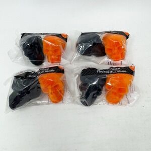 Halloween Flocked Mini Skull Orange Black 4 Packs‎ New Celebrate Walmart Decor